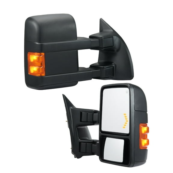 VEVOR Towing Mirrors,Left & Right Pair Set for 2008-2016 Ford F250 F350 F450 F550, Power Heated with Signal Light,Plane & Convex Glass, Manual Controlling Telescoping Folding, Heating Defrost,Black