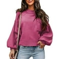 thumbnail image 5 of Duoif Sweaters for Women Trendy Women's 2025 Long Sleeve Crewneck Sweater Casual Solid Color Ribbed Hem Knitwear Pullover Cropped Women's Sweaters Womens Tops Watermelon Red XL, 5 of 6