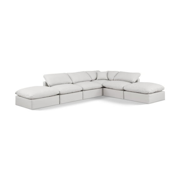 Meridian Furniture Indulge 135" Cream Vegan Leather U-Shaped Modular Sectional