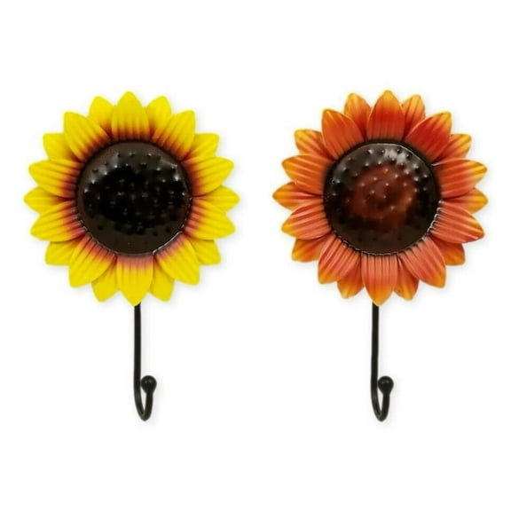 Set of 2 Metal SUNFLOWER WALL HOOK, 9" Tall, by Mayrich Co.