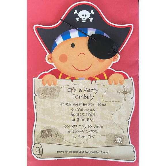 Pirate Party Create Your Own Invitations w/ Envelopes (8ct)