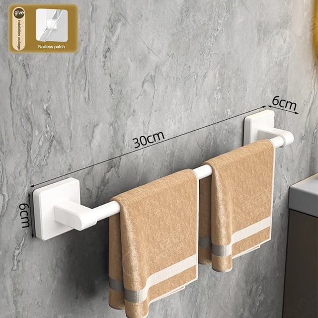 KDJ Non-Perforated Suction Cup Wall Mounted Towel Rack Bathroom Storage Organizer Aluminum Alloy Rust-Resistant Easy Install No Drilling Required for Bathroom Kitchen 30cm White