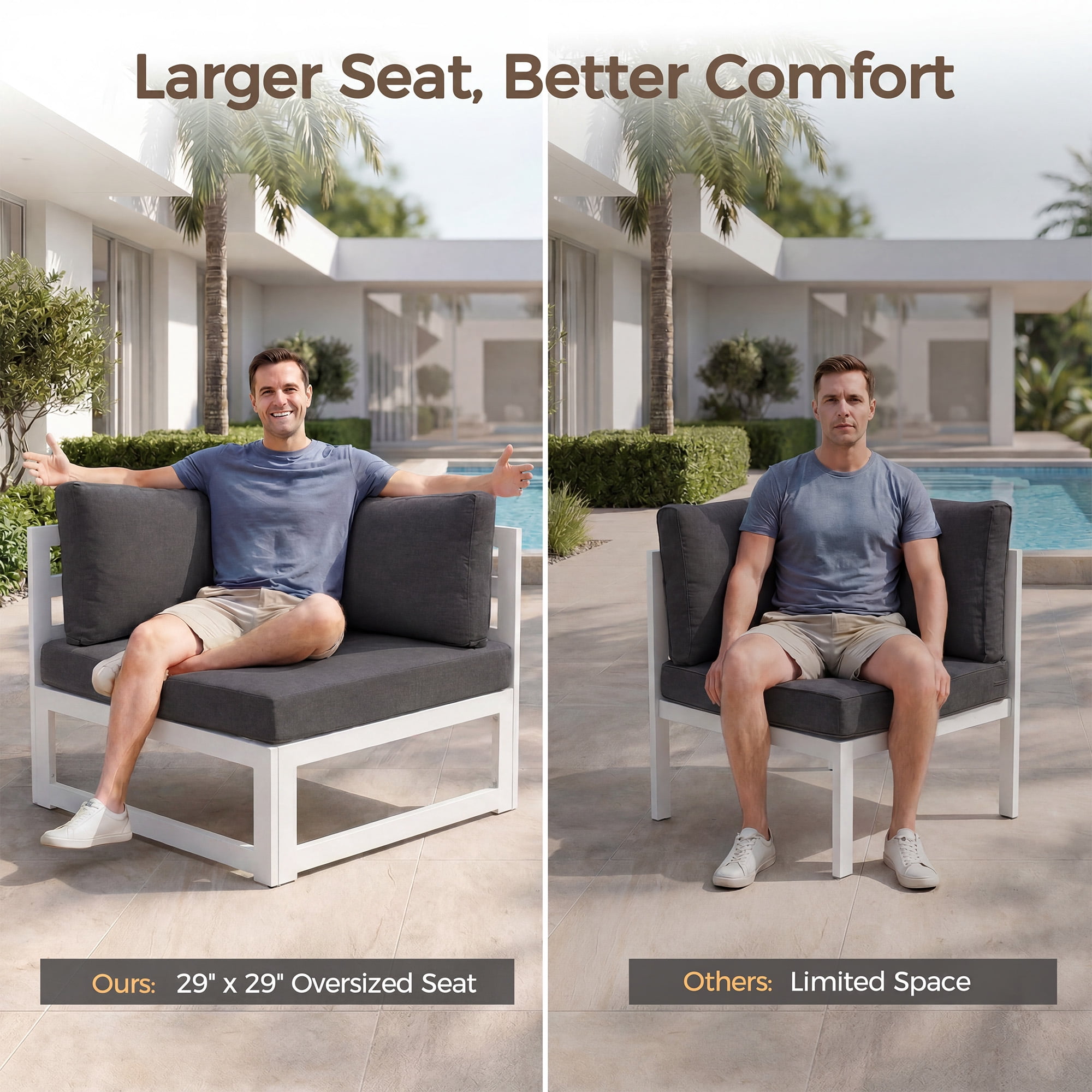 RADIATA Patio Aluminum Furniture Set with Oversized 29" Seats&Coffee Table, 8 Pieces Large Outdoor Modern Sectional Conversation Sofa Set with 4" Cushions for Backyard, Poolside, White&Dark Gray
