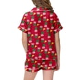 thumbnail image 4 of Zhuashum Girl Pajamas Short Sleeve Lapel Bunny Egg Paintedflowery Pattern Kids Button Down Pajamas Shorts Set Sleepwear Outfits Retro Wear 8-9 Years Red, 4 of 4