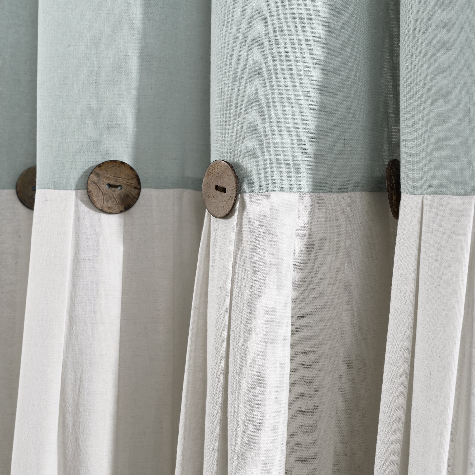Lush Decor Linen Button Farmhouse Chic Solid Color Cotton Blend 3" Rod Pocket Light Filtering Window Curtain For Living Room and Bedroom, Blue/White, 95"L x 40"W, Single Panel