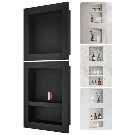 Shower Niche 16"x16" & 16"x20", Triple Shelf Shower Recess, Waterproof Bathroom Niche, Black - Wall Insert for Soap & Shampoo
