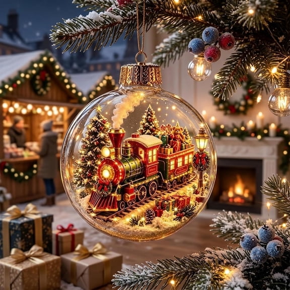 Glowing Christmas Diorama Ornament - Christmas Ornaments Decorations,Set | Light-Up Mini Holiday Scene with Warm LED Light, Festive Keepsake Gift for Home Christmas Party Decoration