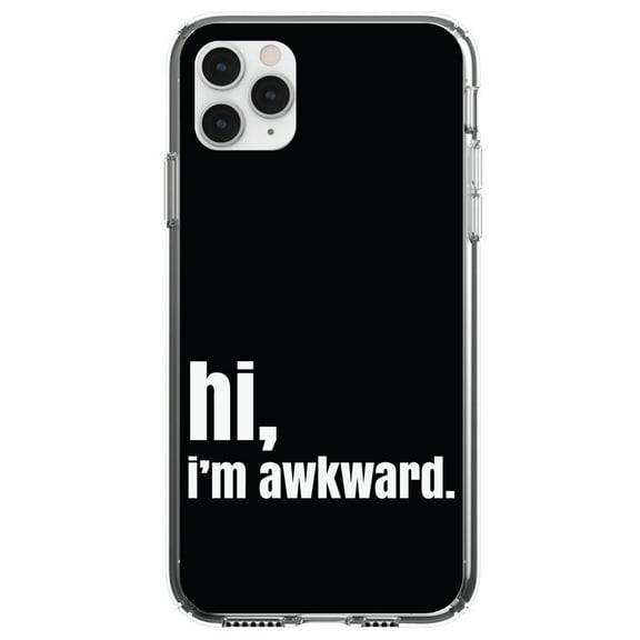 DistinctInk Clear Shockproof Hybrid Case for iPhone 11 Pro MAX (6.5" Screen) - TPU Bumper, Acrylic Back, Tempered Glass Screen Protector - Black White "hi, I'm awkward."