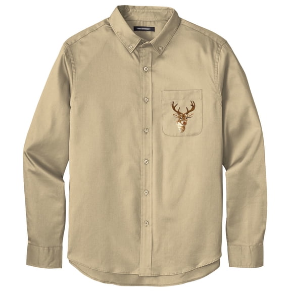 Men's BUCK DEER PATCH Twill Shirt with Pocket, Medium Wheat