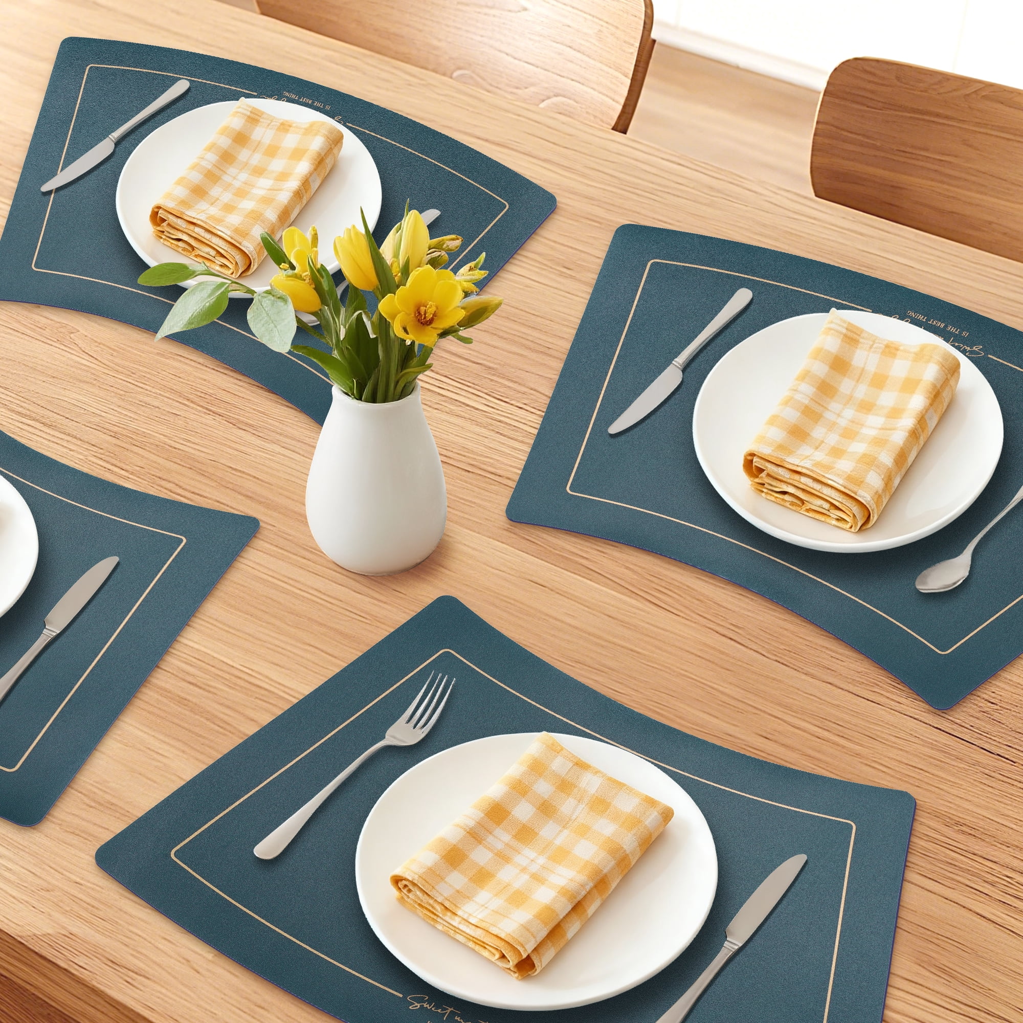 Unique Bargains 6Pcs Faux Leather Heat Resistant Placemats Peacock Green 20.1x11.8inch