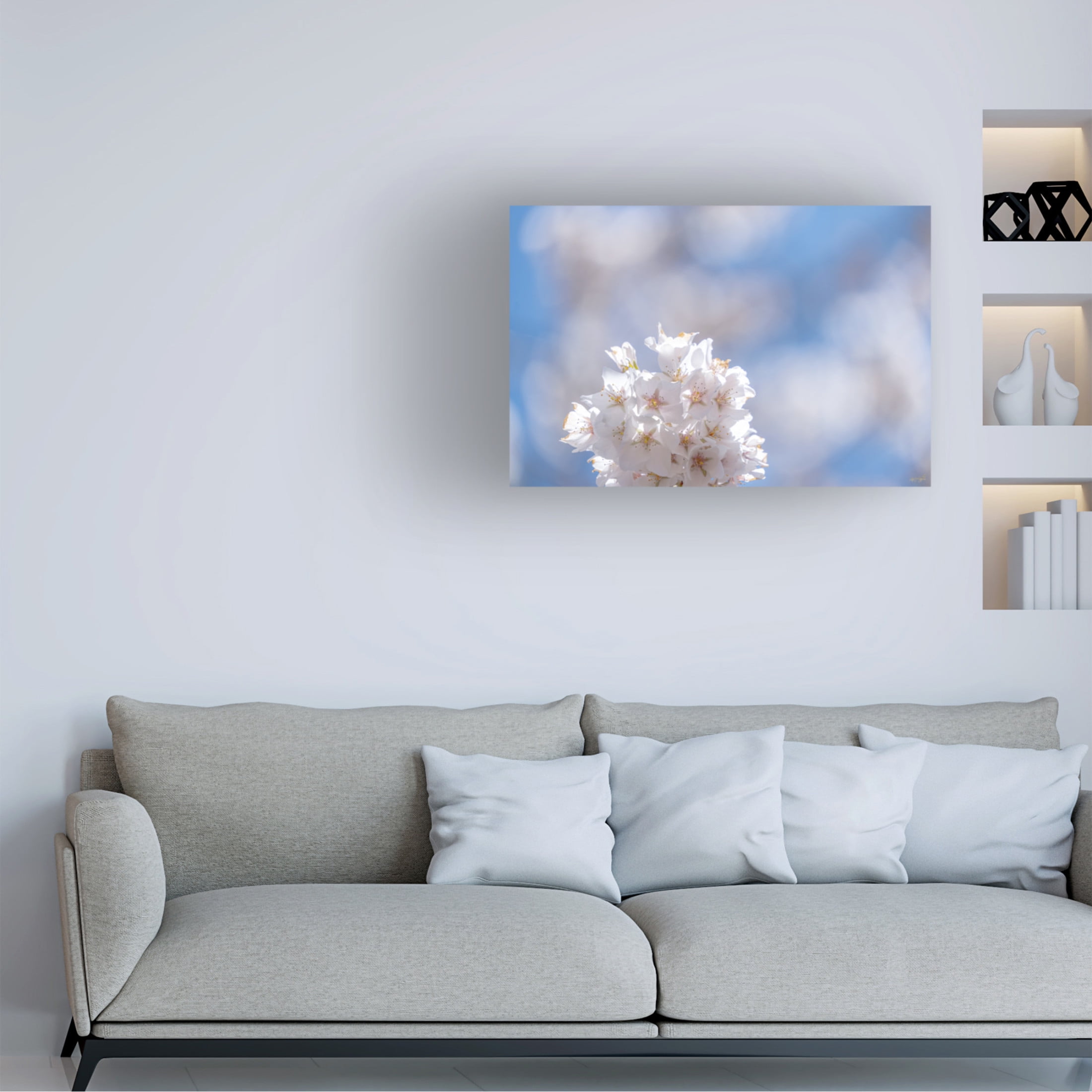 Canvas Wall Art - Life BeautifuLEE 'White Flowers Kissing Blue Sky 7' Wall Art for Living Room, Bedroom, or Office Décor by Trademark Fine Art - 32 x 22 Inches