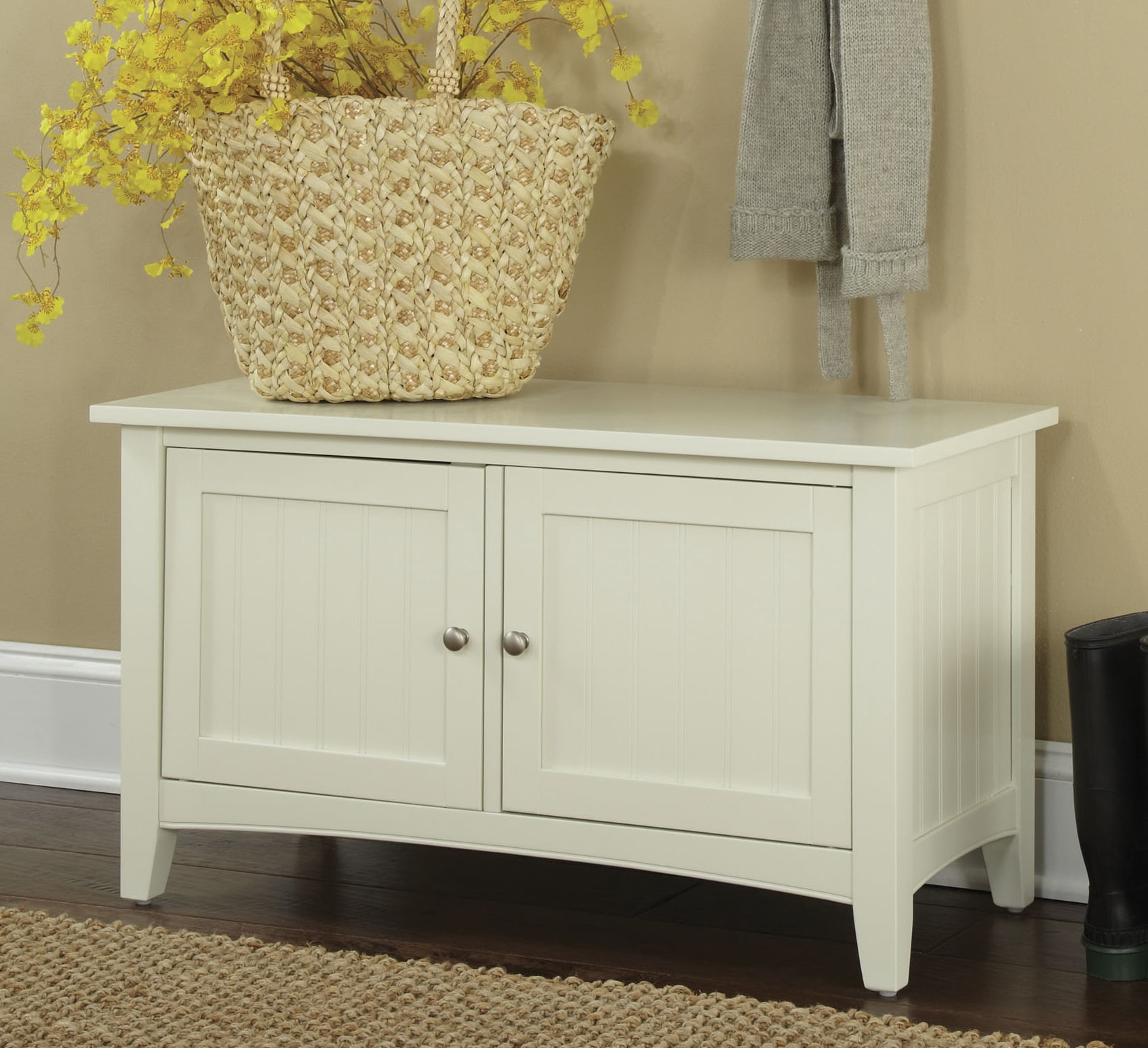 Shaker Cottage Tray Shelf Coat Hook with Cabinet Bench, Ivory