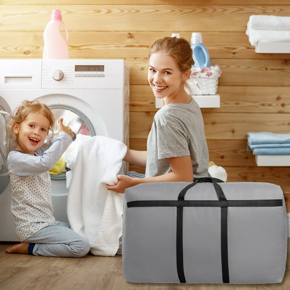 Large Storage Bags Bins Foldable Closet Organizers Storage Containers with Reinforced Handle for Clothing Blanket Comforters Bed Sheets Pillows and Toys