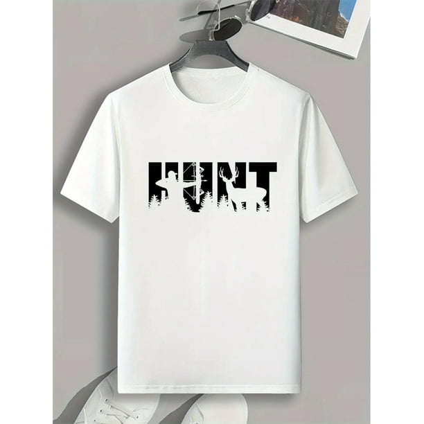 Comfortable Crew Neck T-Shirt - HUNT Creative Print Men's Casual Tee For Summer Outdoor Activities
