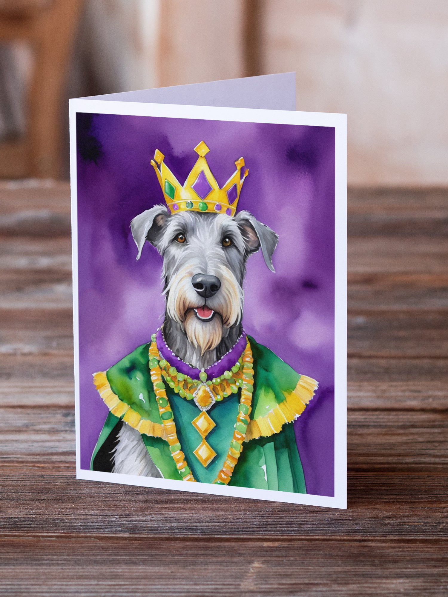 Irish Wolfhound King of Mardi Gras Greeting Cards Pack of 8 7 in x 5 in