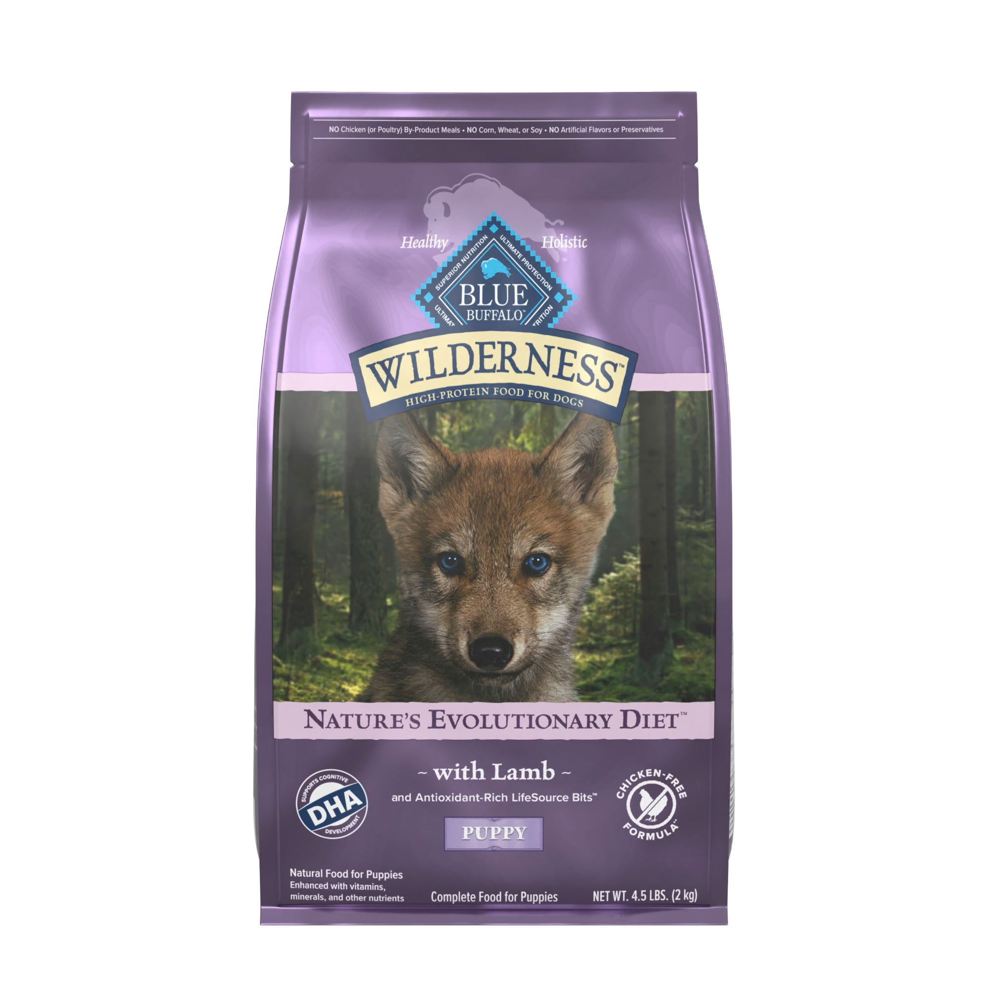 Blue Buffalo Wilderness Lamb Chicken-Free Formula 37 g Protein Meat Rich Natural Puppy Dry Dog Food 4.5 lbs.
