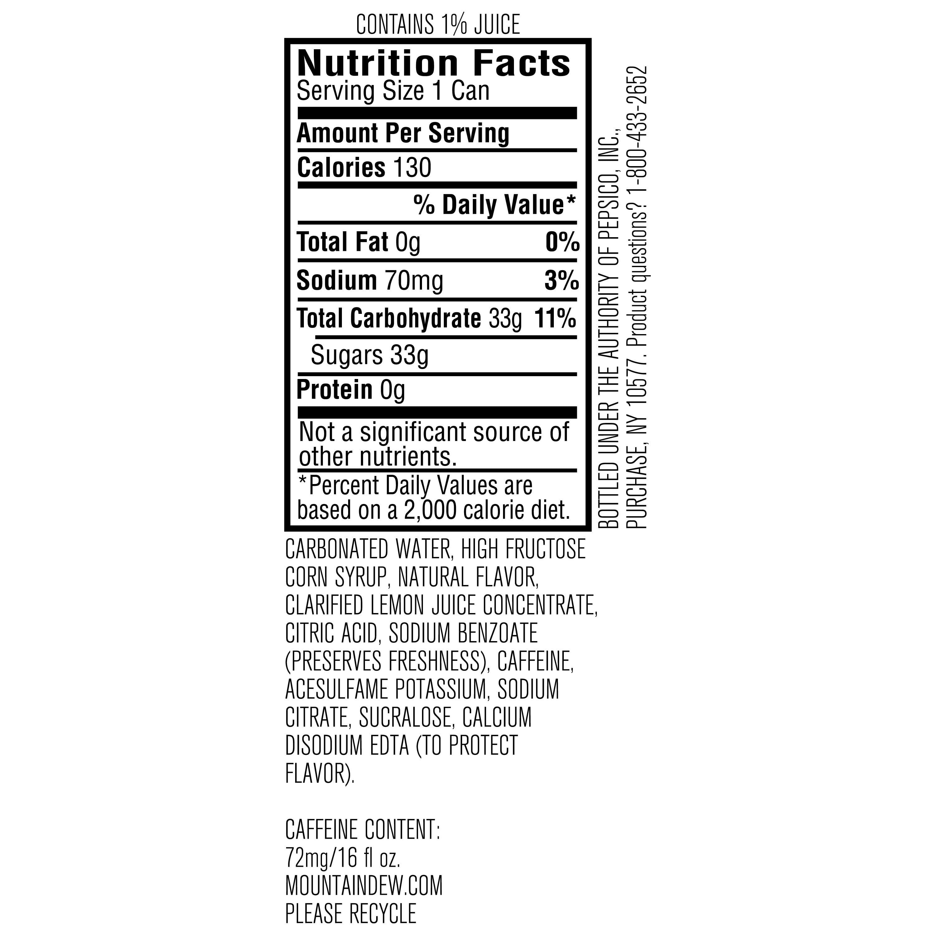 Mountain Dew ICE, Lemon Lime Soda, 16 fl oz. Can