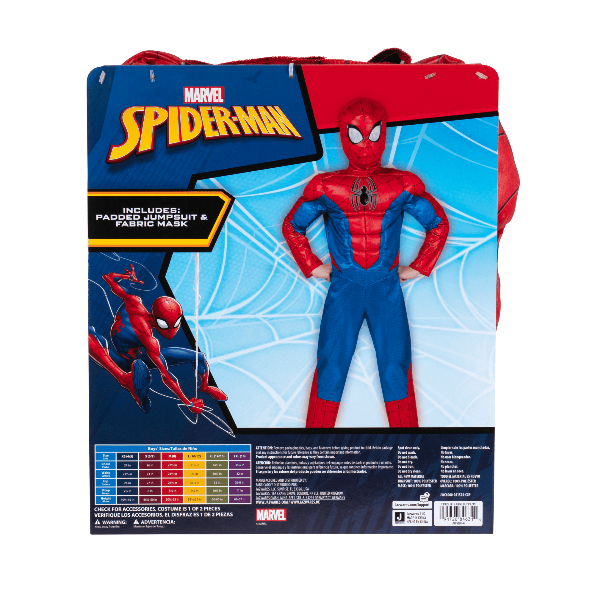 Marvel Spider-Man Halloween Costume for Boys from Jazwares, Size S, 6-7
