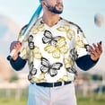 thumbnail image 5 of Zufioo Golden Glitter Butterflies Print Men's Baseball Short Sleeve, Moisture Wicking Button-Down Hip Hop Tee-XX-Large, 5 of 7