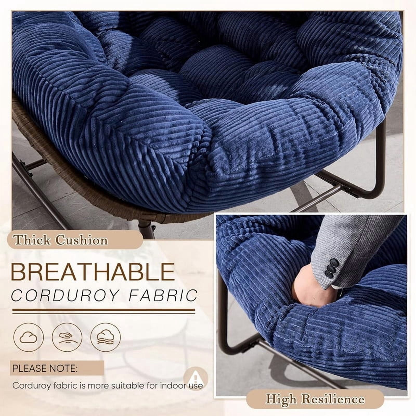 Outdoor Rattan Rocking Chair, Rocking Papasan Chair with Thick Cushion, Comfy Wicker Egg Chairs Lounge Recliner Chair, Padded Cushion Rocker