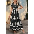 thumbnail image 4 of Womens 2025 Summer Casual V Neck Boho Maxi Dress Flowy Aline Bell Sleeve Tiered Floral Dresses with Pocket Black L, 4 of 7