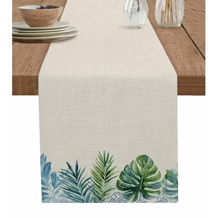 

Table Runner Dresser Scarf 13 x 108 Inch Spring Leaves Palm Leaf Tropical Plant Beige Linen Table Runners Non-Slip Heat Kitchen Dining Table Decor for Indoor Outdoor Home Party Decoration