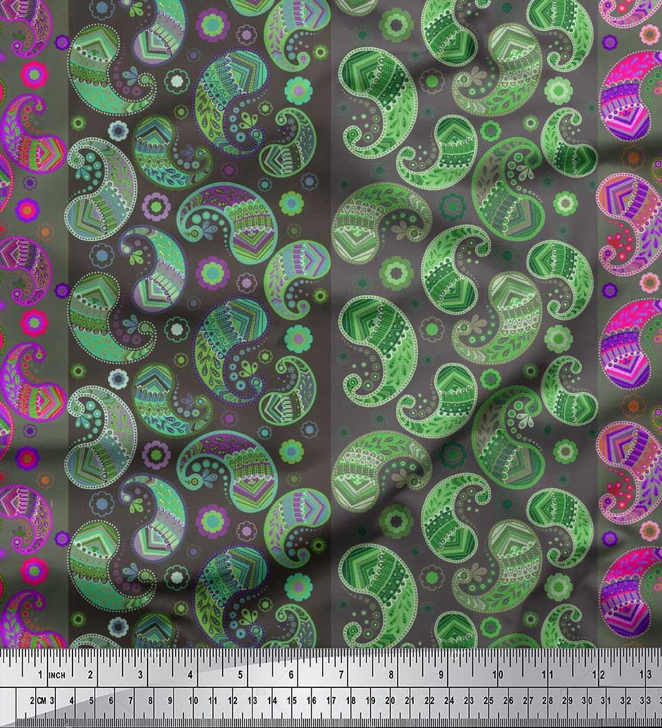 Soimoi Cotton Duck Fabric Stripe,Floral & Paisley Print Sewing Fabric