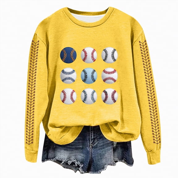 Godom Loose Sweatshirt for Women Long Sleeve Crewneck Baseball Pattern Sweatshirts Pullover Womens Fall Fashion 2025