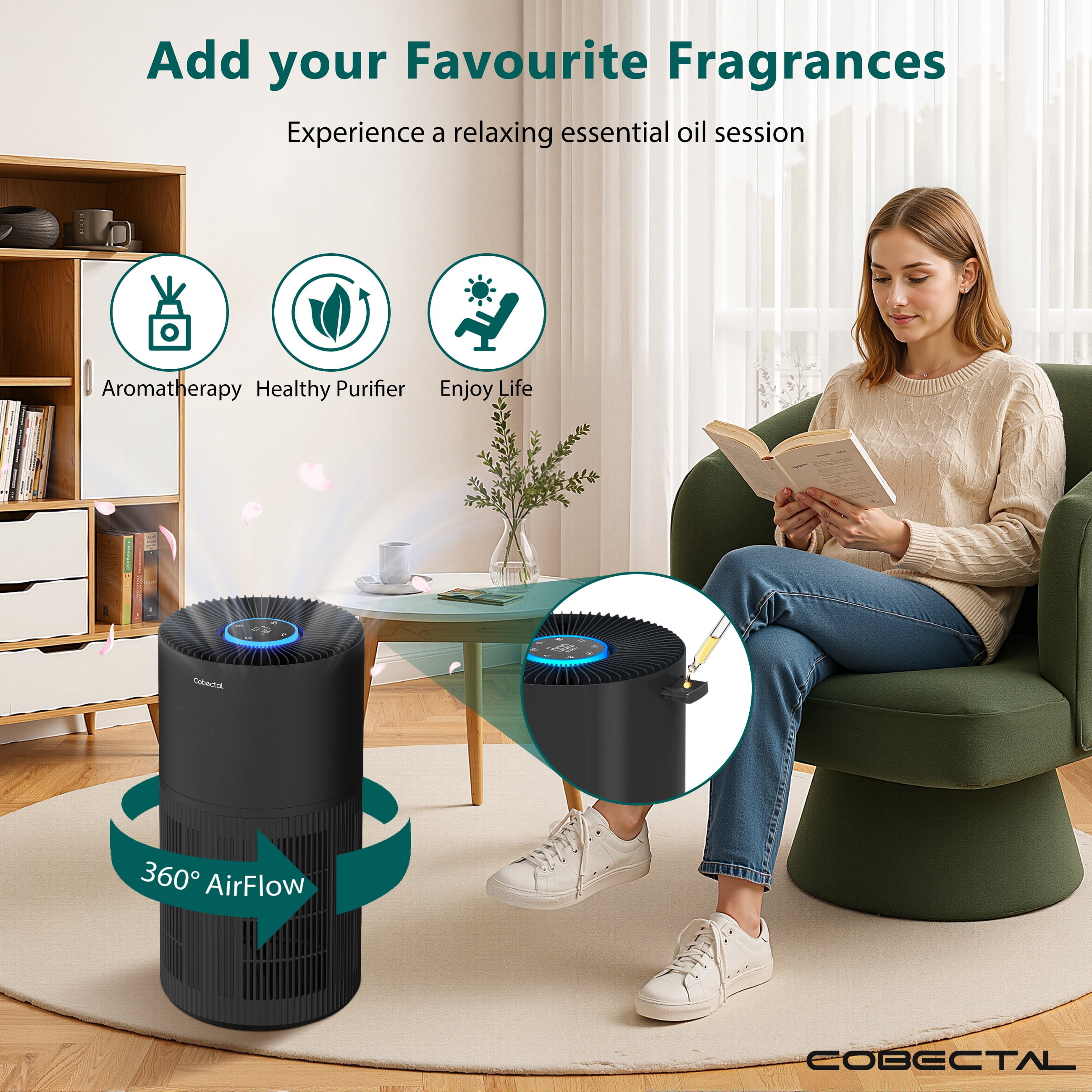 Cobectal ZQA6000A HEPA Air Purifier for Home with Dust & Hair Filter, Pet-Friendly, White
