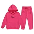 thumbnail image 3 of Girls Sweatsuit Unisex Kids Winter Tracksuit Hooded Long Sleeve Letter Print Pullover Pants Cozy Warm Casual Outfit 2 Piece Playwear for Toddlers Toddler Sweatsuit Hot Pink 12 Years-13 Years, 3 of 4