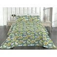 thumbnail image 2 of Ambesonne Plumeria Pattern Quilted Bedspread Set 3 Pcs, Flowers Simple Art, King, Mustard Cadet Blue White, 2 of 4