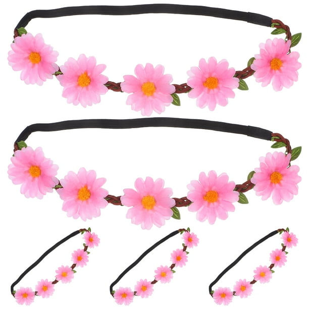 5 guirnaldas hawaianas de girasol para el pelo, estilo bohemio, para fiestas playeras (rosa)