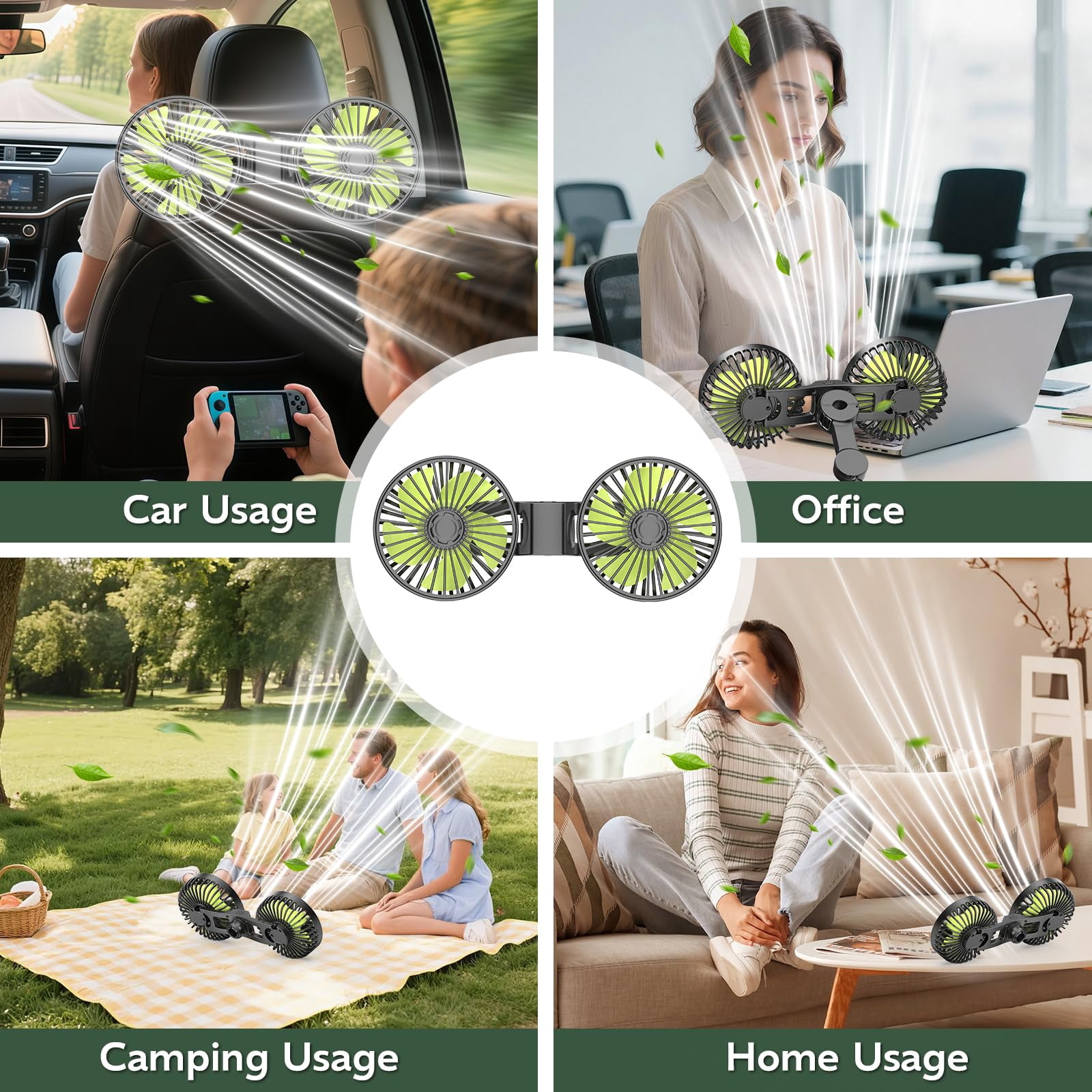 Yerloa USB Car Fans for Backseat,Dual Cooling Car Fans For Kids Baby,360° Rotatable Car Rear Headrest Fan,Powerful 3 Speeds 360° Rotatable Cooling Portable Car Seat Fan for Sedan SUV RV Truck Vehicle