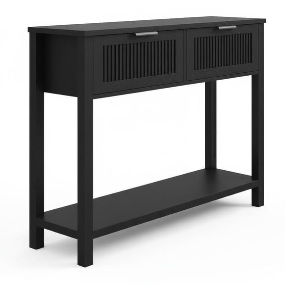 BouPower 43 Inch Farmhouse Entryway Console Table, Wood Sofa Table with 2 Drawers and 2-Tier Open Storage Shelves, Narrow Behind Couch Foyer Side Table for Entryway Hallway Living Room Bedroom