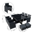 thumbnail image 3 of Outsunny 11 Pieces Wicker Patio Dining Set Outdoor Furniture Set with Removable Cushions, Glass Top Dining Table, PE Rattan Conversation Set for Garden Poolside Backyard, Black, 3 of 10