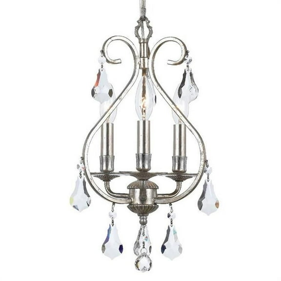 Three Light Mini Chandelier in Minimalist Style 10 inches Wide By 17 inches High-Hand Cut Crystal Type-Olde Silver Finish Bailey Street Home
