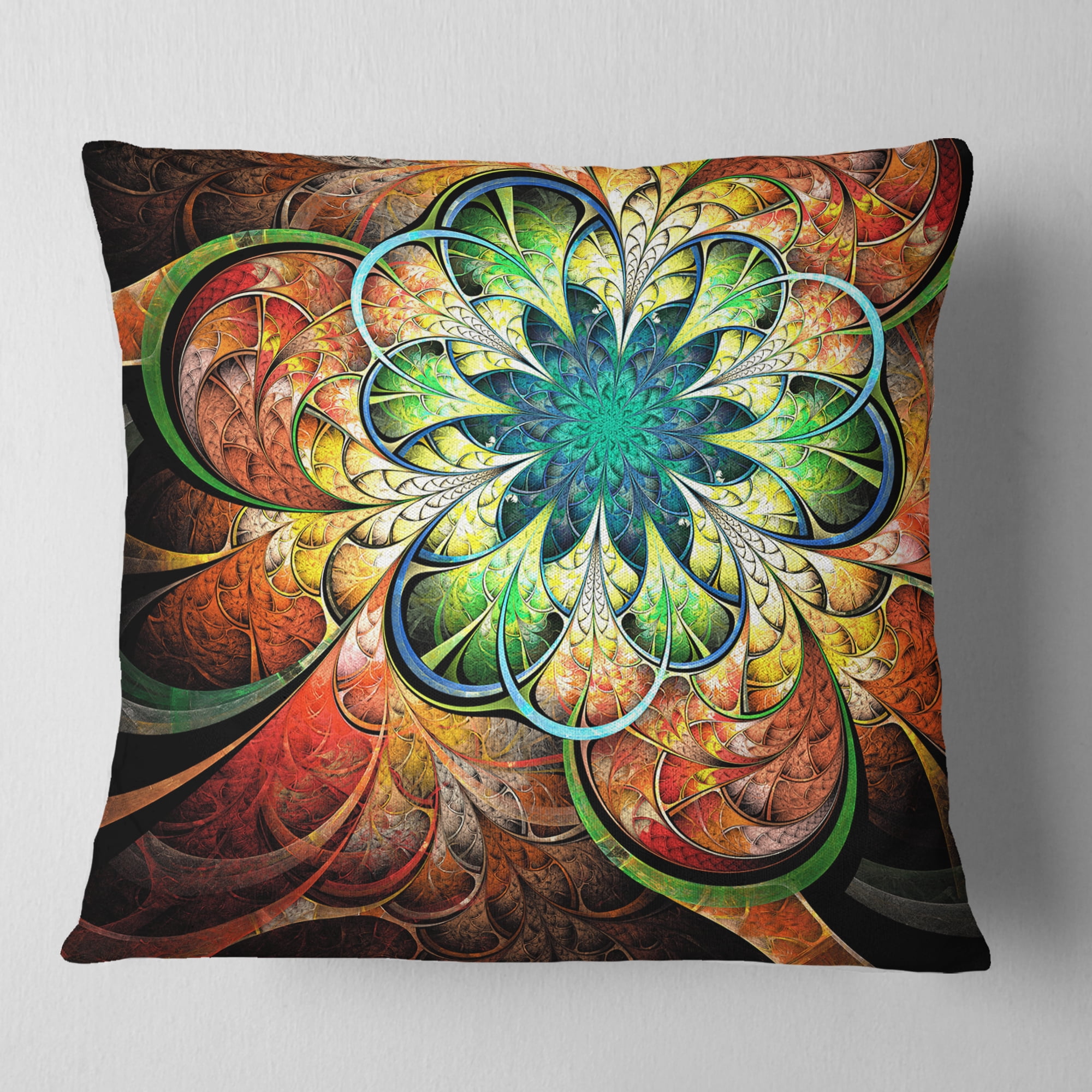 Designart Colorful Fractal Flower Pattern - Floral Throw Pillow - 18x18