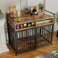 thumbnail image 3 of ModFurne Large Dog Crate Furniture with Drawers Storage, Puppy Dog Kennel Indoor with Double Doors, Brown, 3 of 8