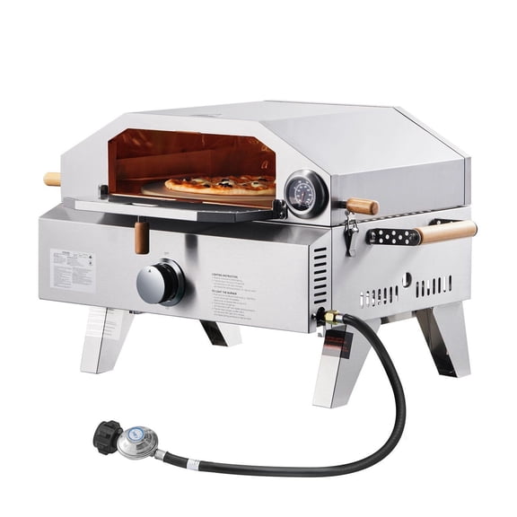 Outdoor Pizza Oven 13 Inch Gas Pizza Maker Portable Gas Oven Cordierite Pizza Stone Built-in Thermometer Grill Mode for Camping Backyard