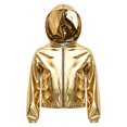 thumbnail image 4 of Aiihoo Kids Girls Hip Hop Hooded Jacket Sparkly Metallic Zipper Short Jacket Coat Outerwear Club Rave Wear Gold 6, 4 of 5