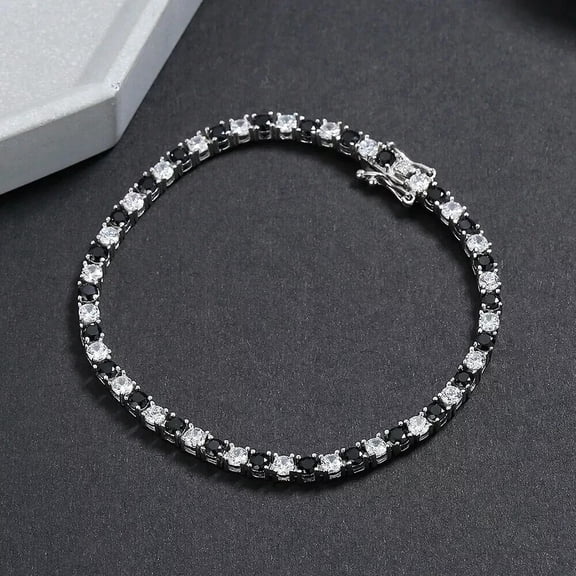 8Ct Round Lab Created Black Diamond Tennis Bracelet 14K White Gold Plated 7"In