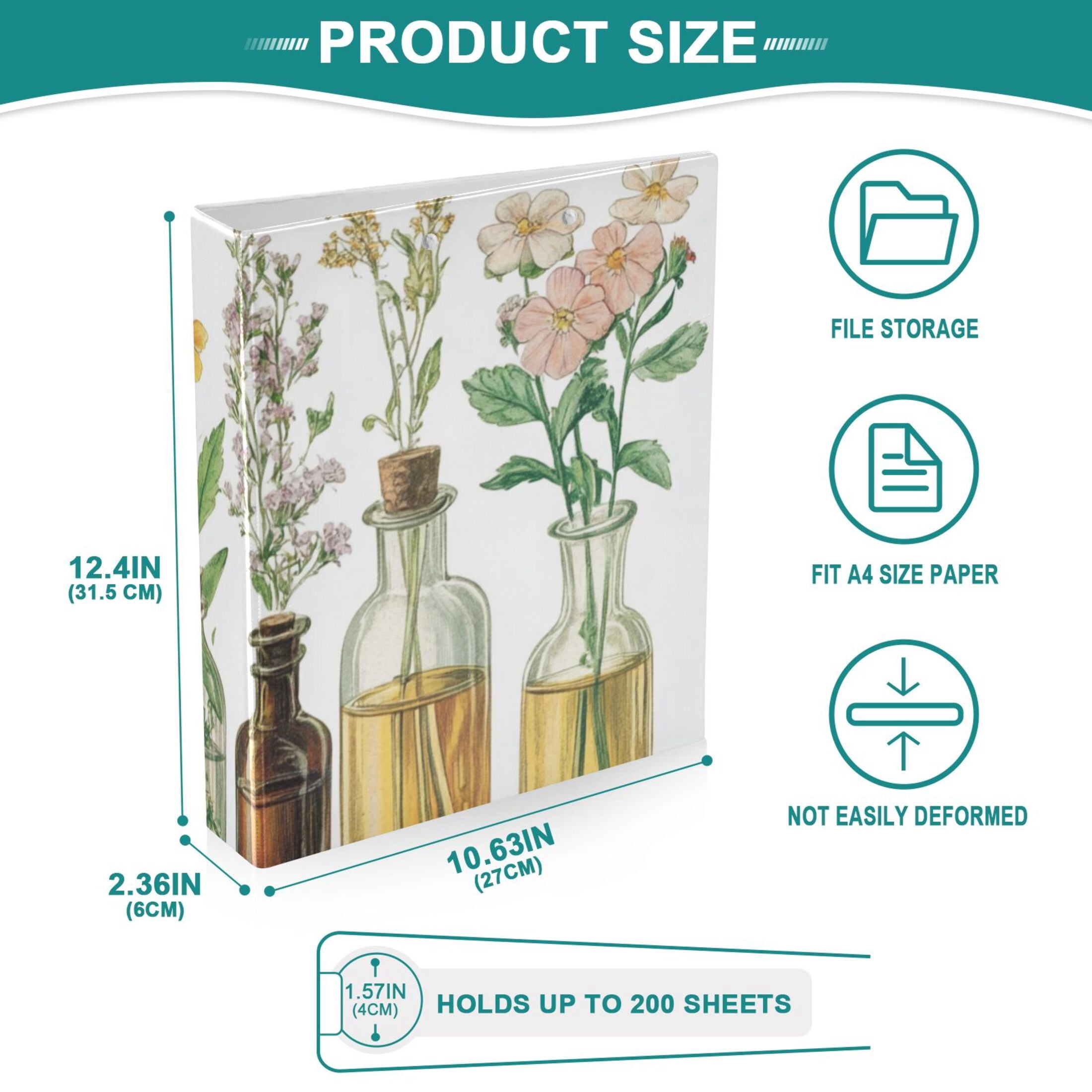 Drinks Flowers Herbs 3 Ring Binders 1.5 inch Hardcover File Folders with Interior Pockets A4 Size Organizer for School Office Hospital