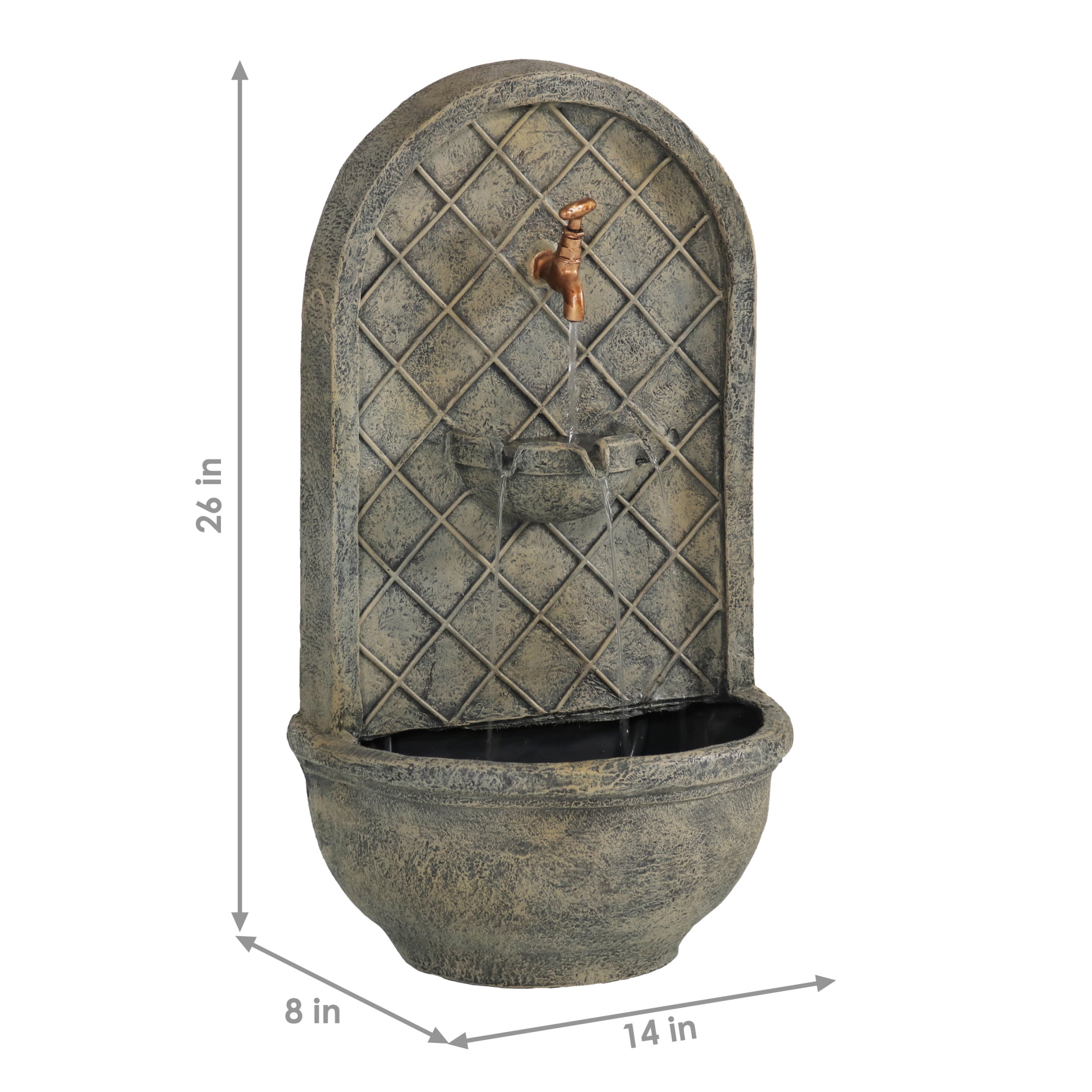 Sunnydaze Messina Polystone Outdoor Wall Fountain, French Limestone Finish