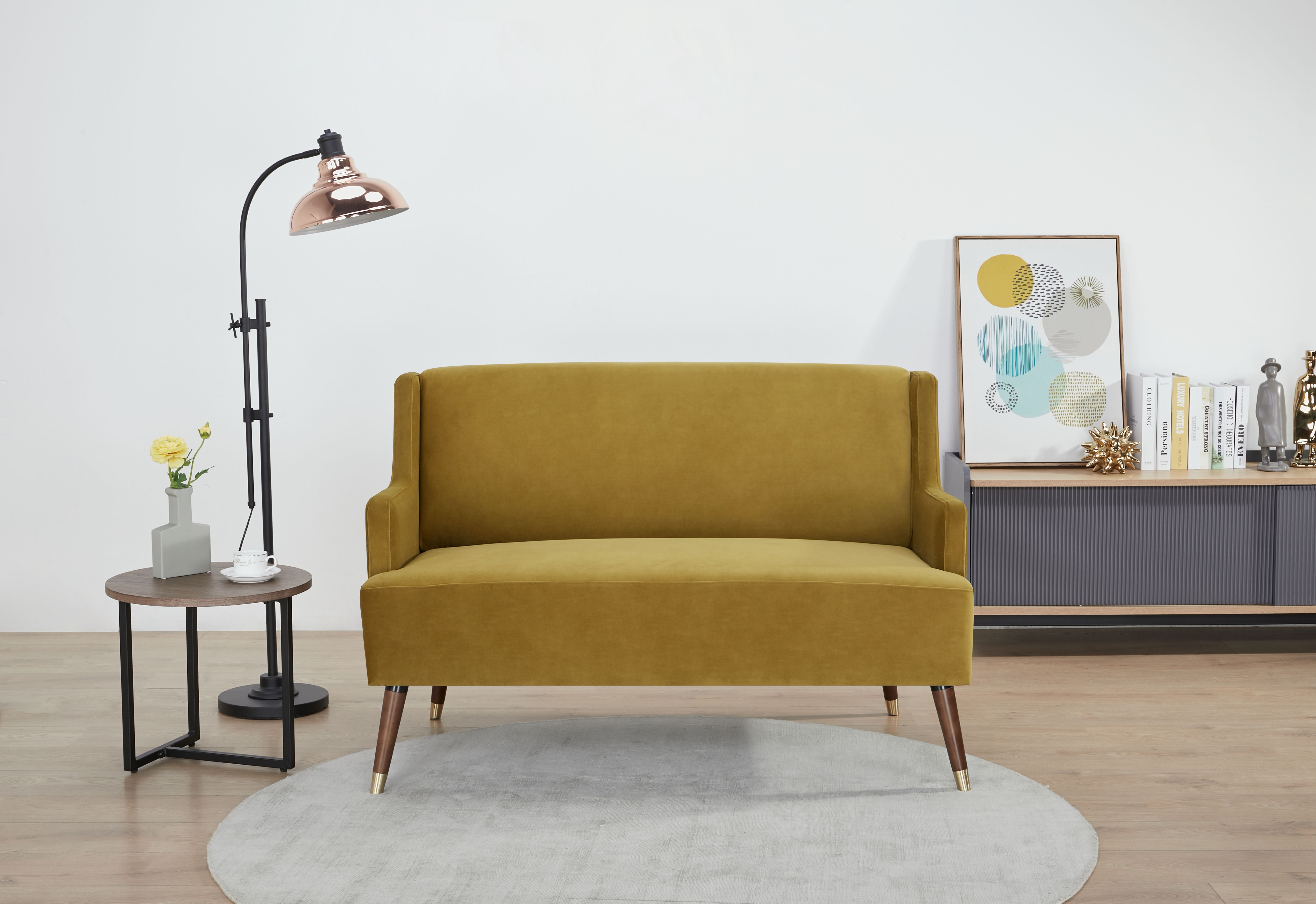 Artdeco Home Phoenix Velvet Loveseat, Antique Gold