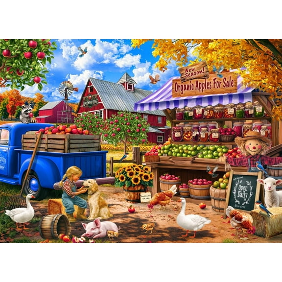 Apple Farm Jigsaw Puzzle 1000 Piece by Vermont Christmas Company - Puzzles for Adults & Families - Fully Interlocking & Randomly Shaped Pieces - 26 5/8" x 19 1/4"