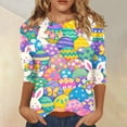 thumbnail image 2 of Womens Easter Tops Crewneck 3/4 Sleeve T Shirt Colored Eggs Print Trendy Loose Fit Tunic Tops Soft Family Gifts T-Shirts, #01 Light pink, XXL, 2 of 6