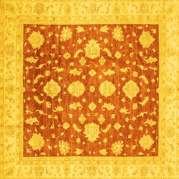 Ahgly Company Indoor Square Oriental Yellow Traditional Area Rugs, 6' Square