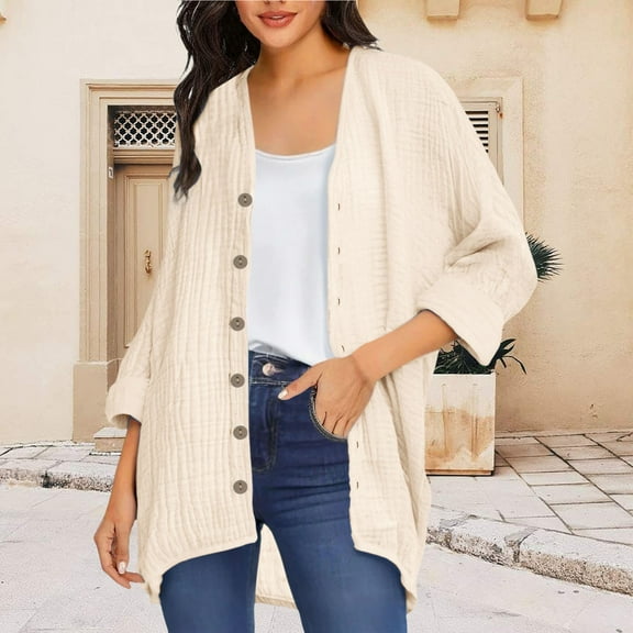 Women's Cardigan Fashionable And Casual Solid Color V Neck Long Sleeved Button Cardigan,Beige Women's Cardigan M