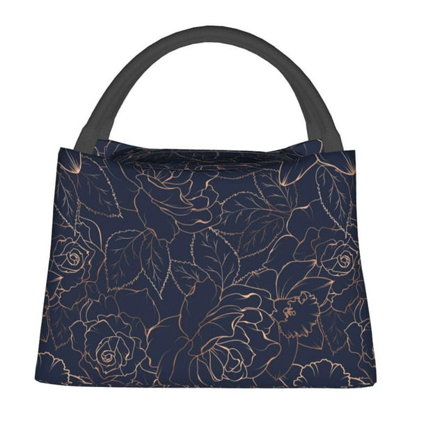 Easygdp Navy Dark Blue Bolsa de Almuerzo Insulada Reutilizable, Bolsa de Mano y Bandolera para Oficina, Trabajo, Viajes