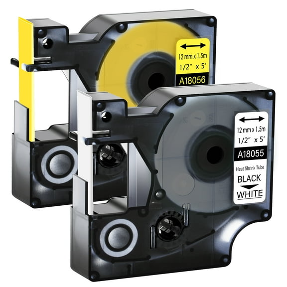 GREENCYCLE 12mm 1/2'' 1.5m Black on White/Yellow Industrial Heat Shrink Tube Label Tape Compatible for Dymo 18055 18056 use in Rhino 1000 3000 4200 5000 5200 6000 Printer